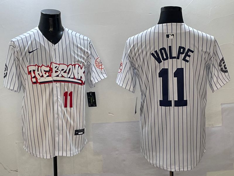 Men New York Yankees 11 Volpe White Stripe four generations Joint Name 2025 Nike MLB Jersey style 2